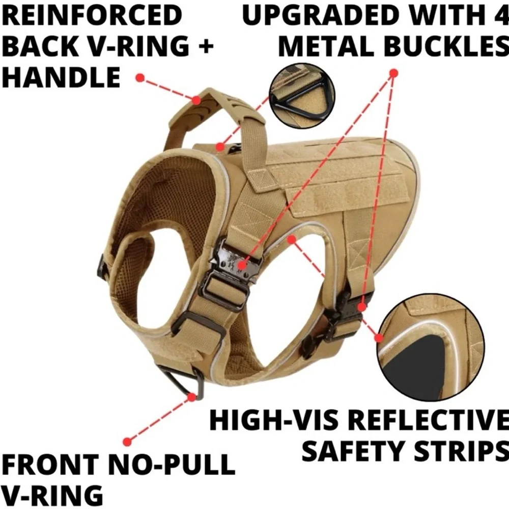 Tactical Dog Harness K9 Military Style No-Pull Working Dog Vest Medium Black NEW
